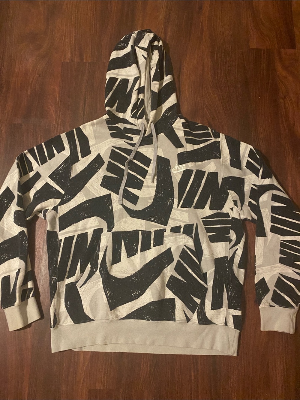 Nike Black and Light Gray Allover Logo Graphic Hoodie